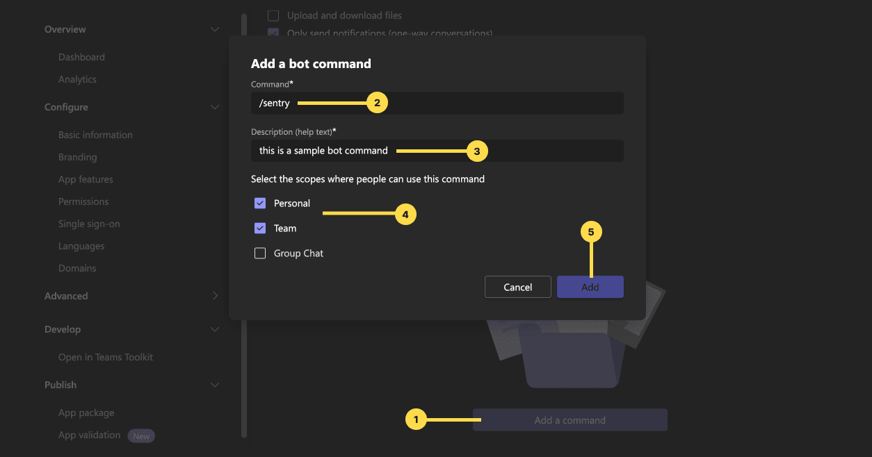 Microsoft Teams Bot Add a Command